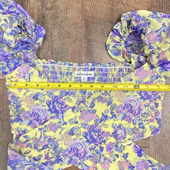 For Love & Lemons Maui Wrap Top Yellow Adjustable Floral Crop Top Blouse size XS - Picture 5 of 8